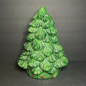 Vintage 1980 Holland Mold Green Ceramic Christmas Tree Card / Napkin Holder 9.5"